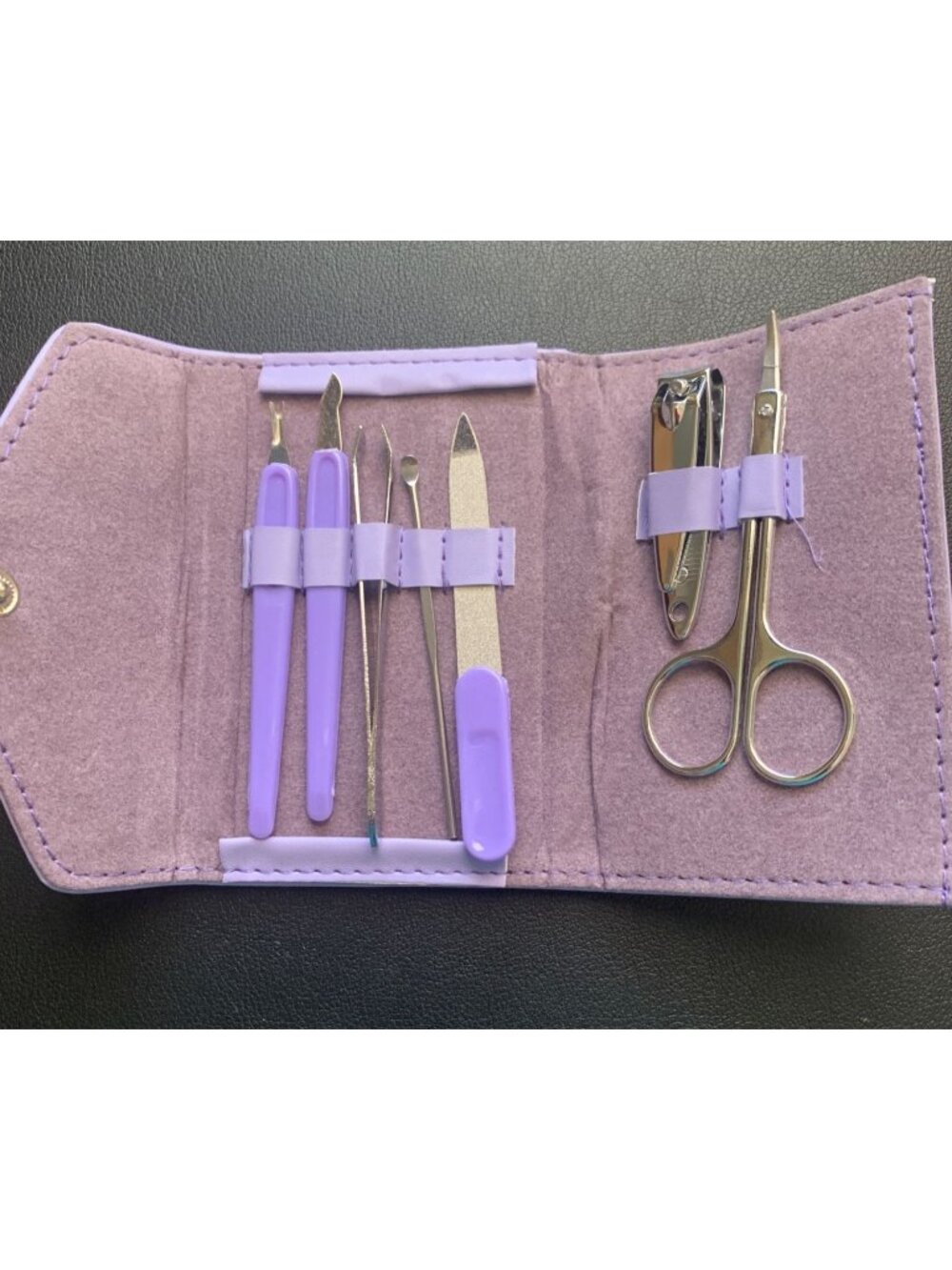 7-Piece Lavender Manicure Kit With Case - Nail Clippers Scissors & Grooming Tool